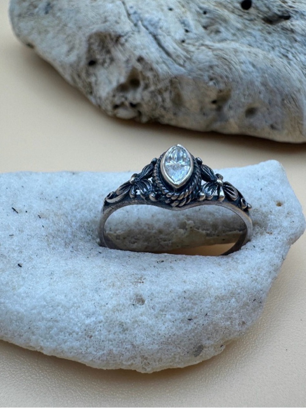Nightshade Halo — Sterling Silver & CZ (Size 6 ½)